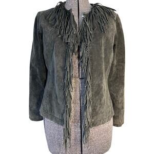 VTG Live A Little Genuine Suede Leather Jacket Fringe Western Boho Indie Y2K SM